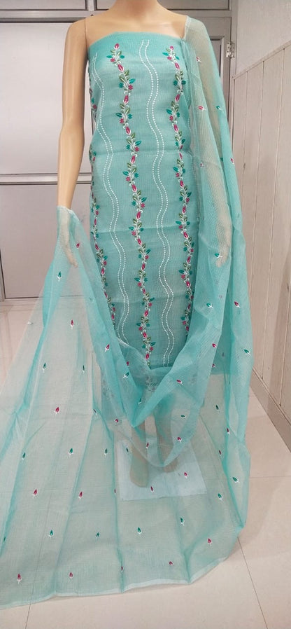 Sea Green Mix Cotton Embroidered Unstitched Suit Set