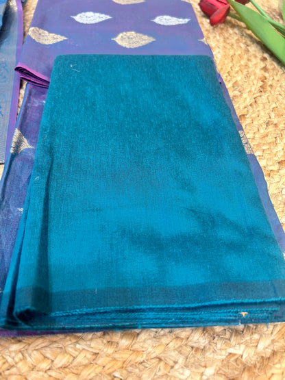 Peacock Blue Cotton Silk  Banarasi 3-Piece Suit Material