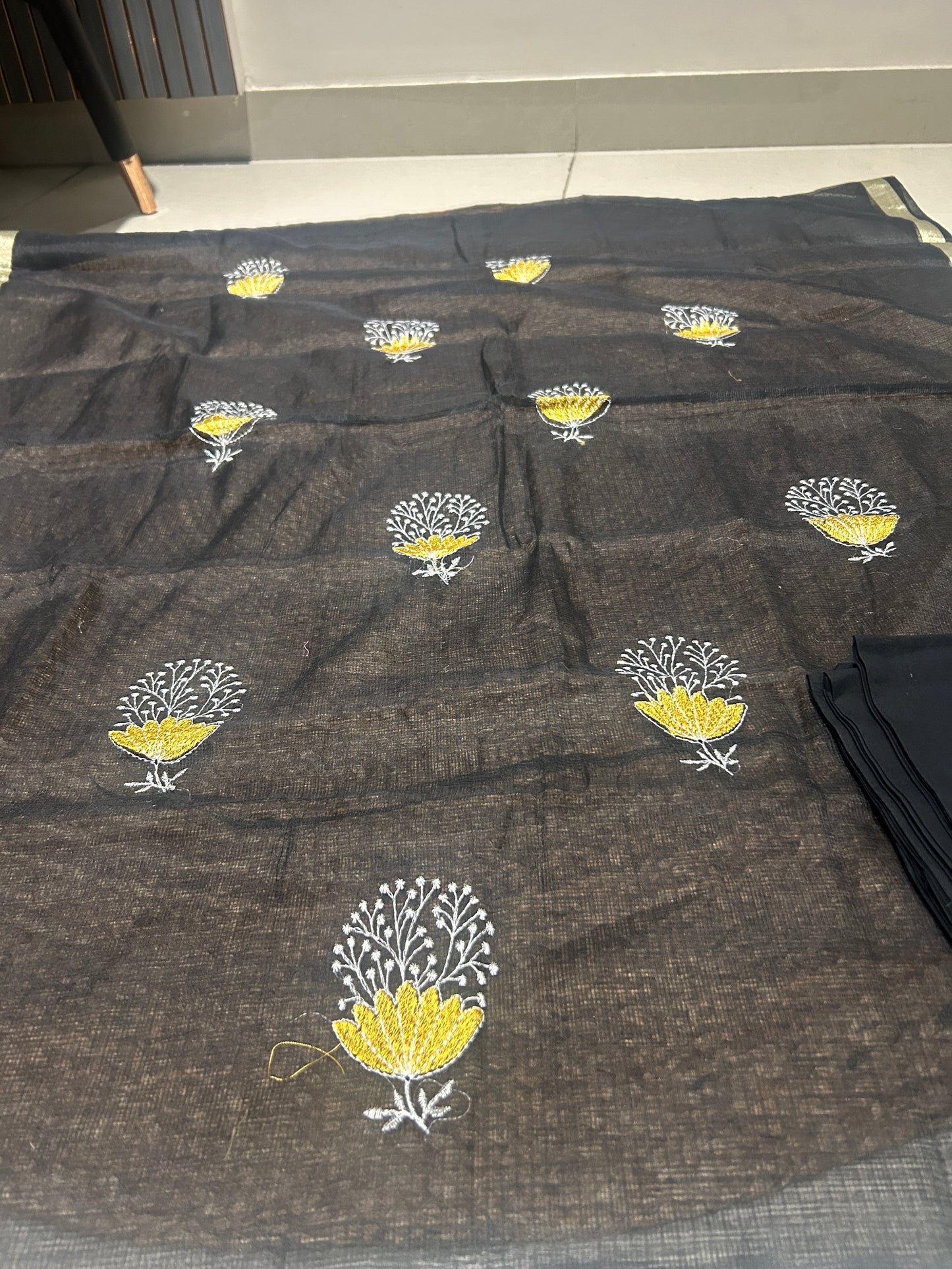 Black Floral Embroidered Mix Cotton 3-Piece Unstitched Suit Set