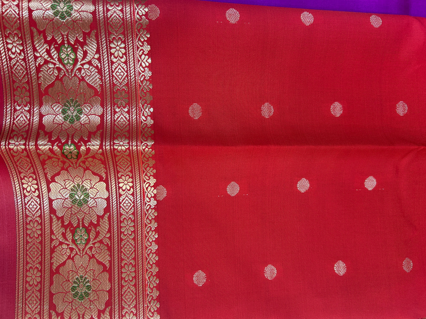 Purple Katan Semi Silk Banarasi Saree with Contrast Red Brocade Pallu and Blouse Piece SSB223