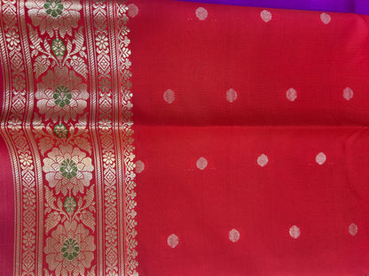 Purple Katan Semi Silk Banarasi Saree with Contrast Red Brocade Pallu and Blouse Piece SSB223