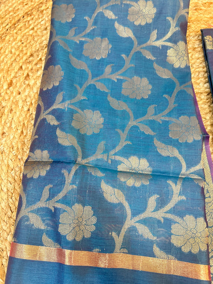 Peacock Blue Cotton Silk  Banarasi 3-Piece Suit Material