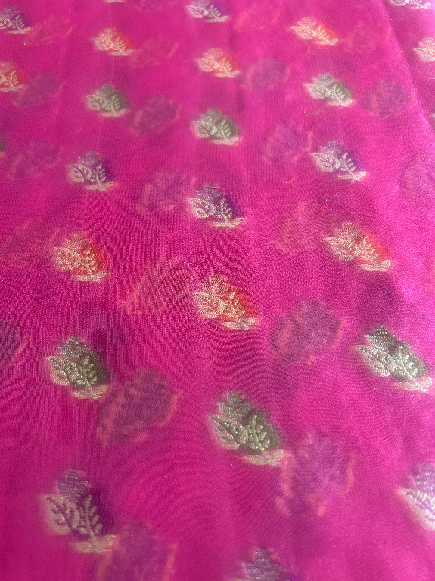 Authentic Handloom Pure Khaddi Georgette Banarasi Saree – Candy Pink with Meenakari Floral Border