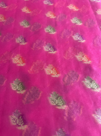 Authentic Handloom Pure Khaddi Georgette Banarasi Saree – Candy Pink with Meenakari Floral Border