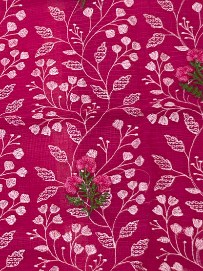 Rani Pink Mixed Cotton Kota Doria Unstitched Suit Set