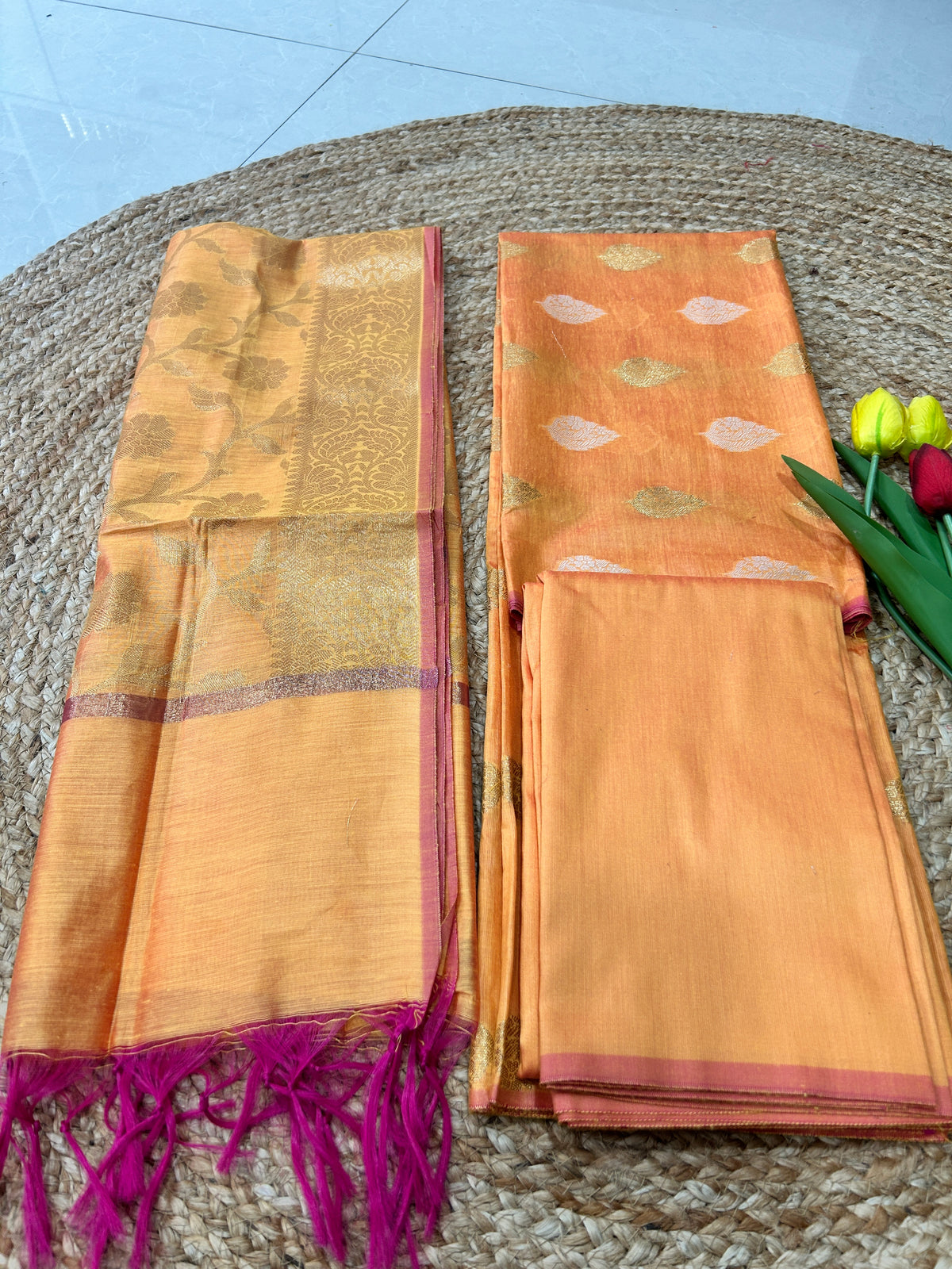 Mango Yellow 2 Cotton Silk  Banarasi 3-Piece Suit Material