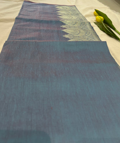 Dusty steel blue color with Solid color body Banarasi 3 piece set