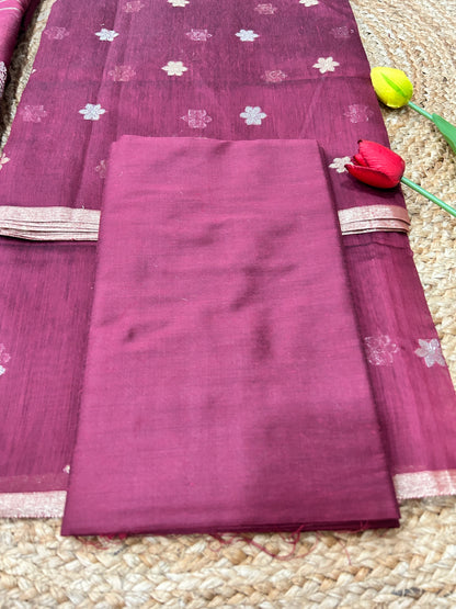 Wine Purple Cotton Silk  Banarasi 3-Piece Suit Material