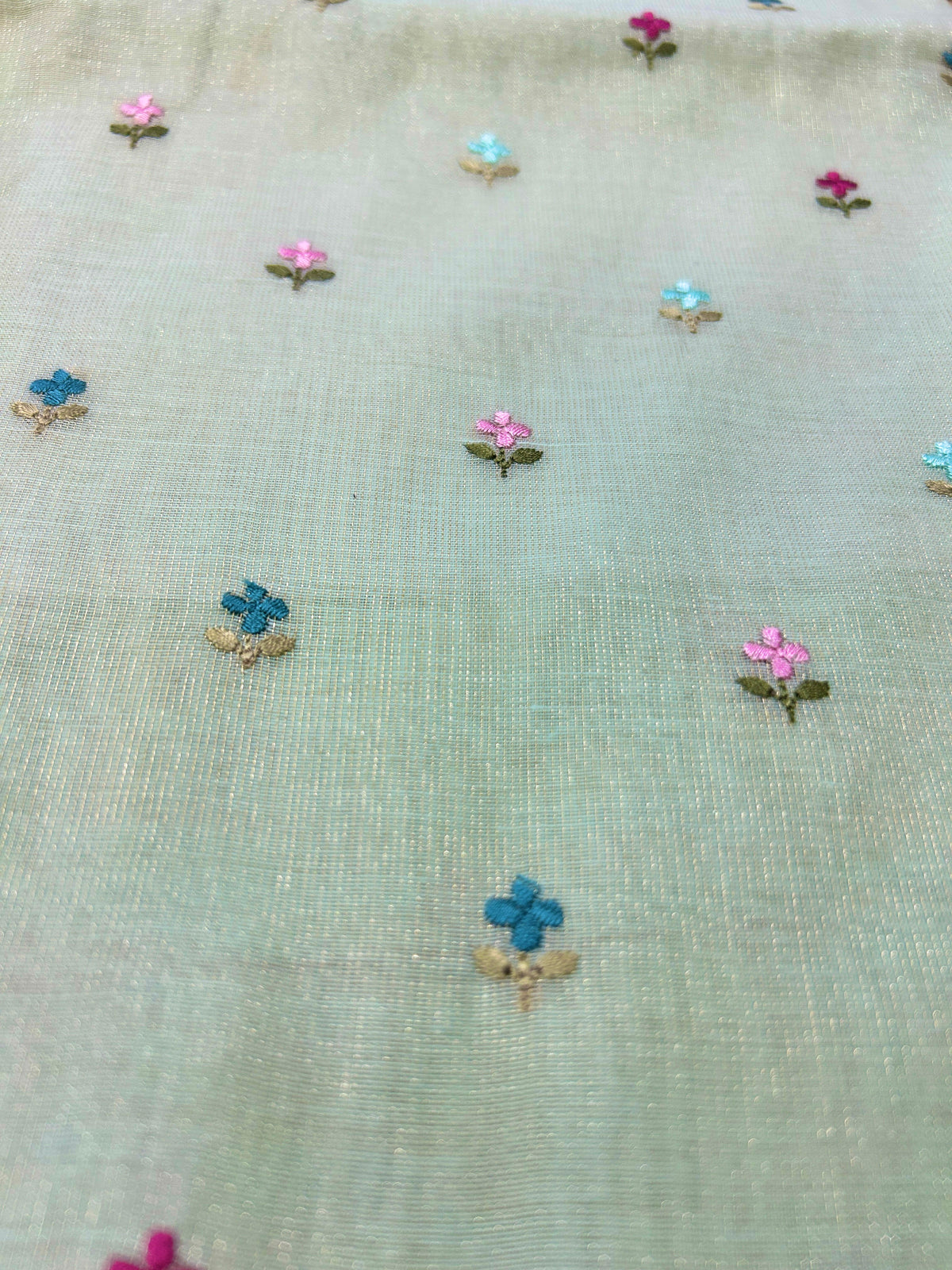 Pastel Green Pure Mul Tissue Parsi Embroidery Dress Material