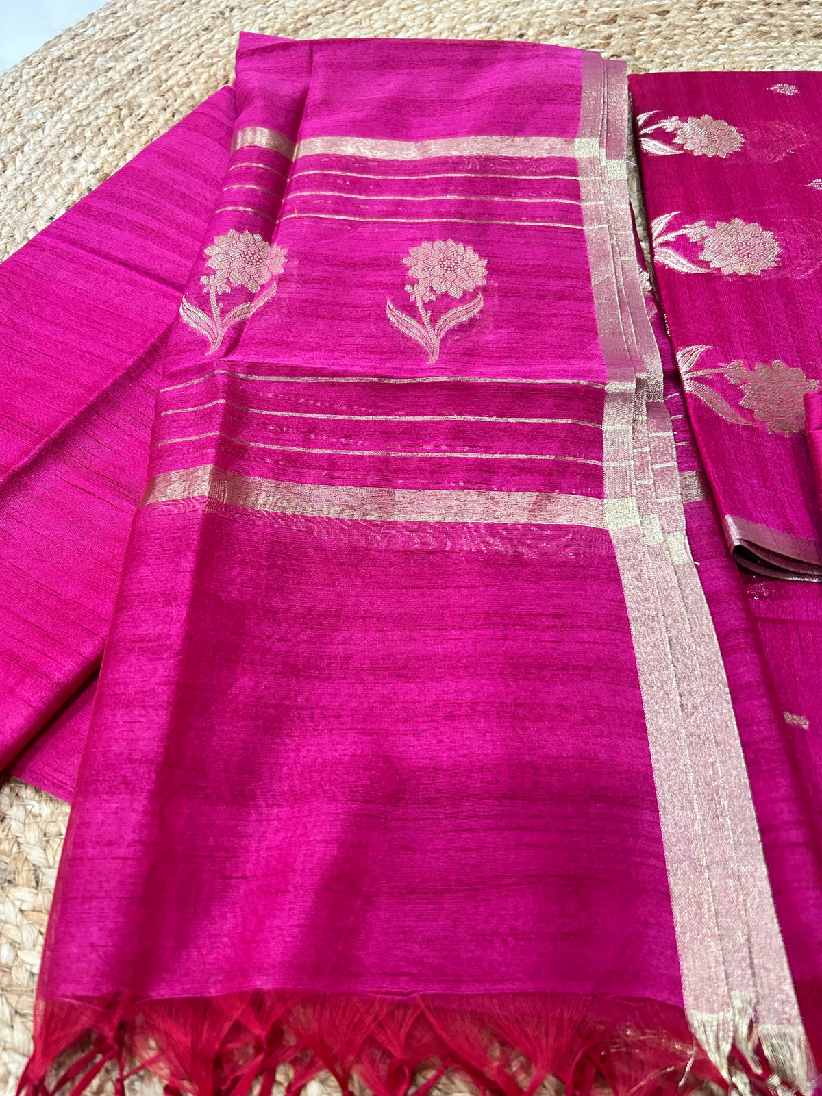 Magenta Pink Chandheri  cotton Banarasi 3-Piece Suit Material