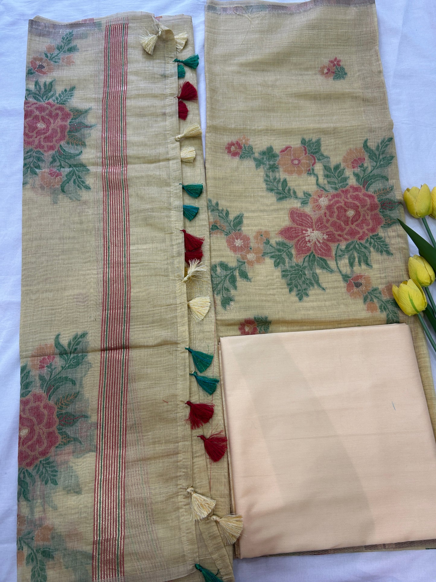 Pastel lemon yellow Banarasi 3 piece set