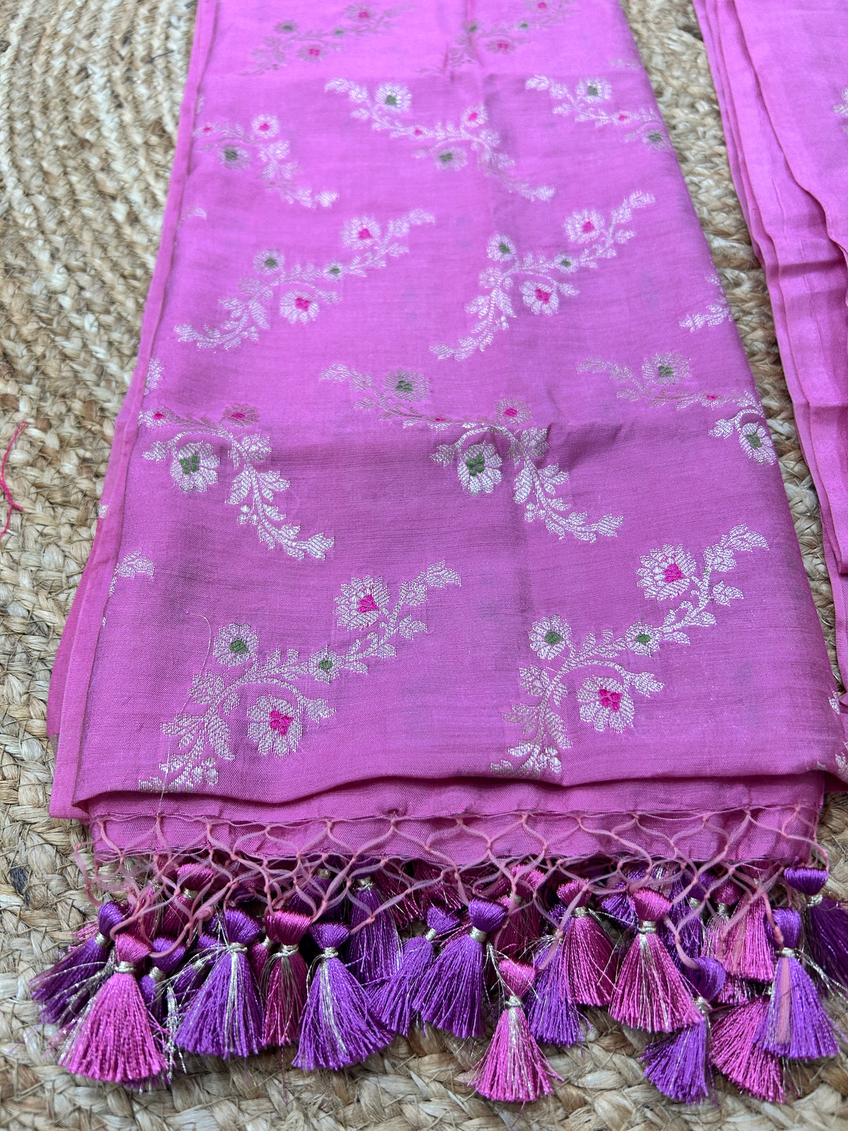 Pink blended Banarasi Silk Meenakari 3-Piece Suit Set
