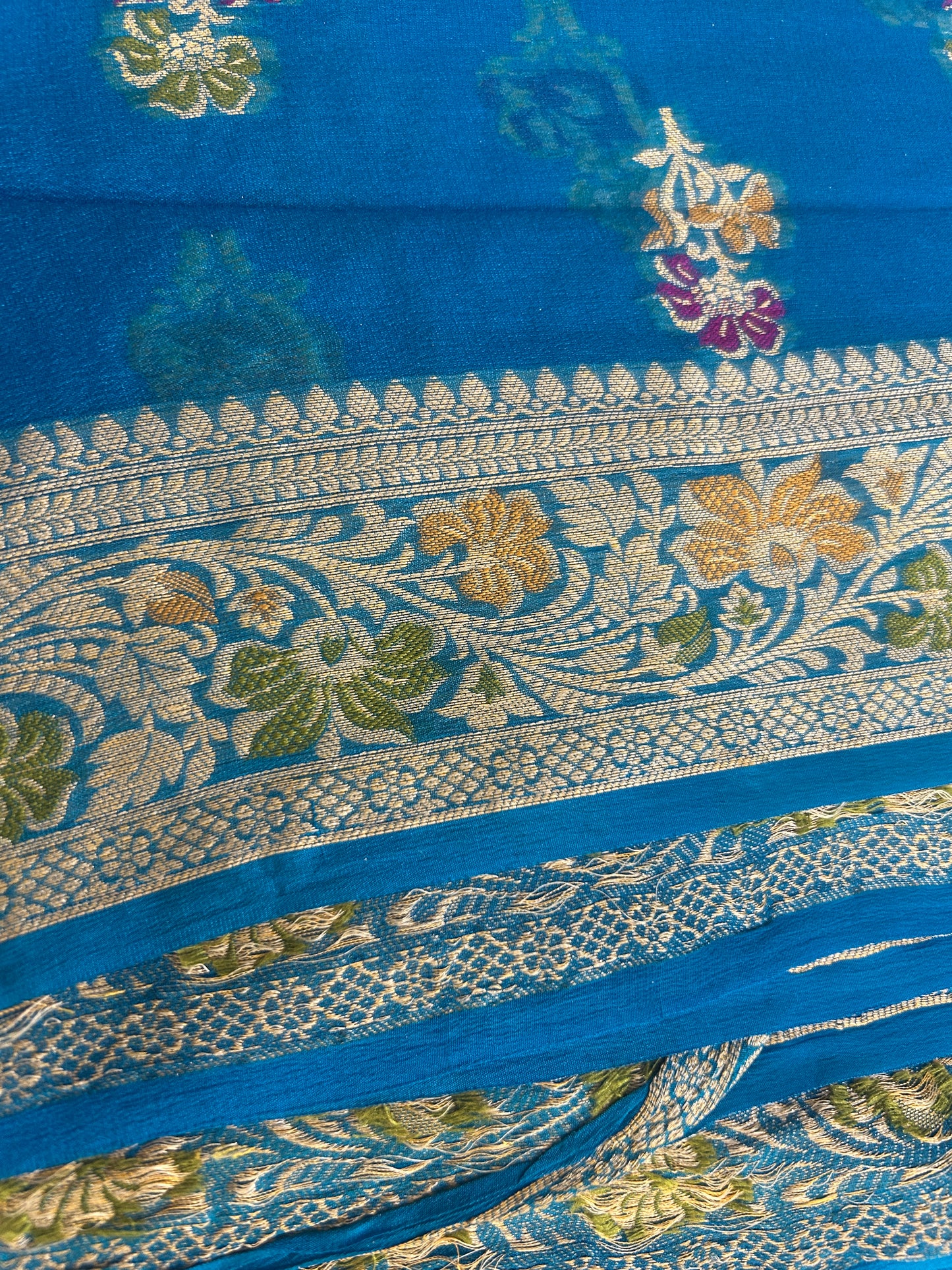 Authentic Handloom Pure Khaddi Georgette Banarasi Saree – Royal Blue with Meenakari Weaving