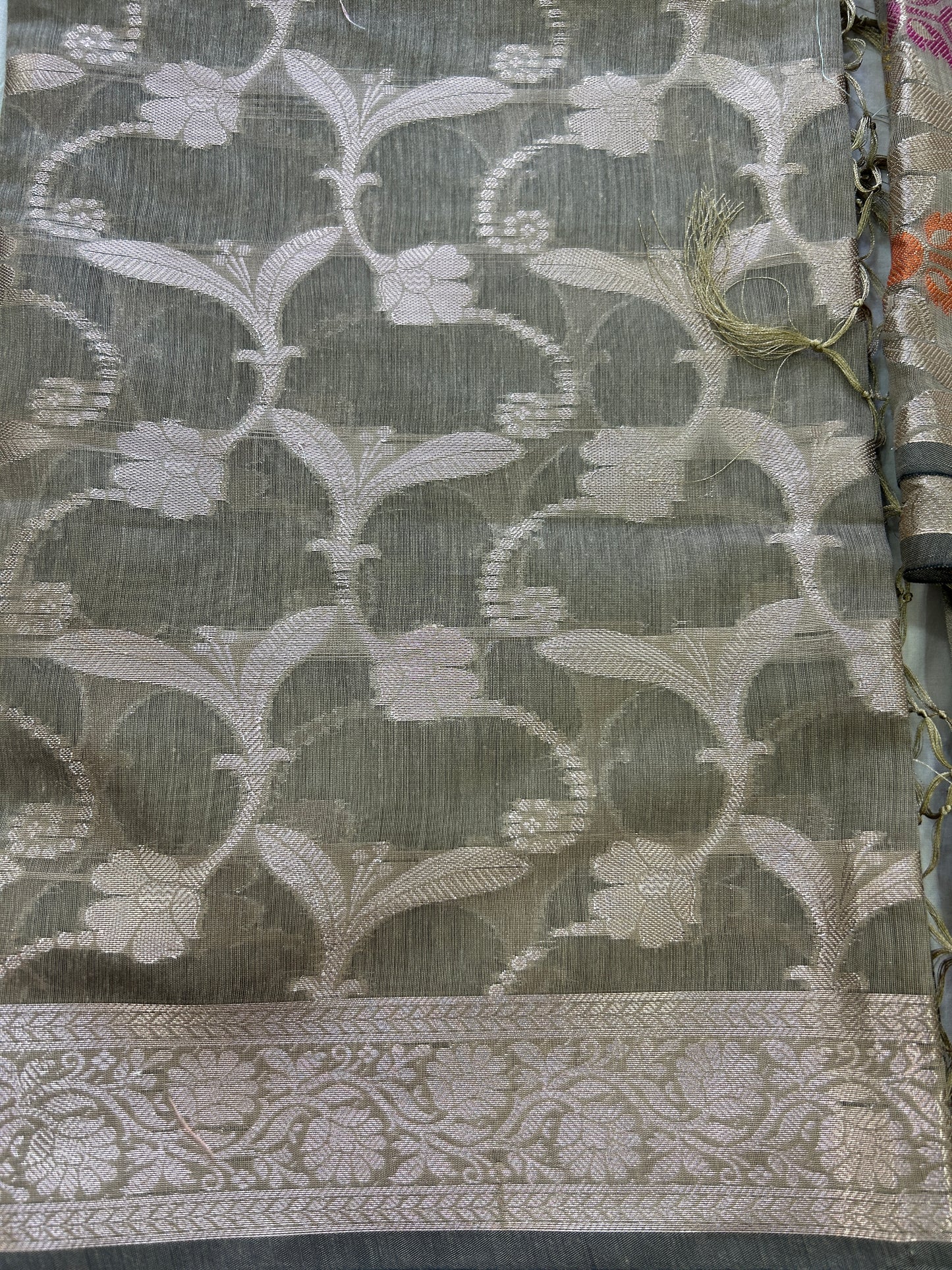 Dusty Grey Cotton double Zari Banarasi 3 piece set