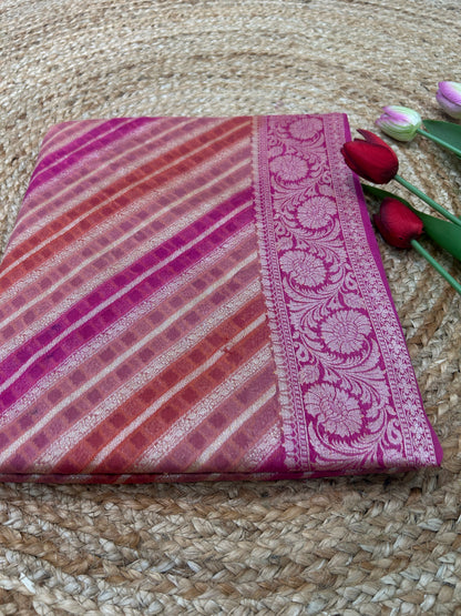 Authentic Handloom Magenta Pink Pure Georgette Khaddi weaving  Saree