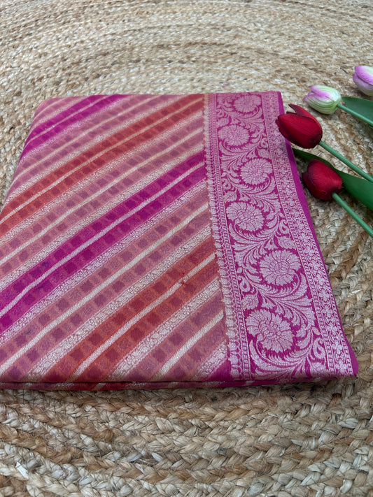 Authentic Handloom Magenta Pink Pure Georgette Khaddi weaving  Saree