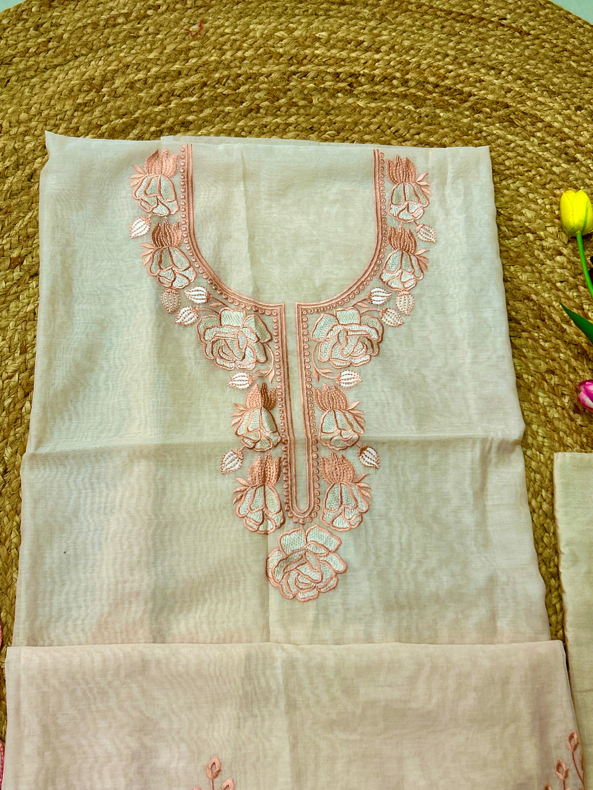 Pale Peach Floral Mulcotton 3-Piece Suit Set
