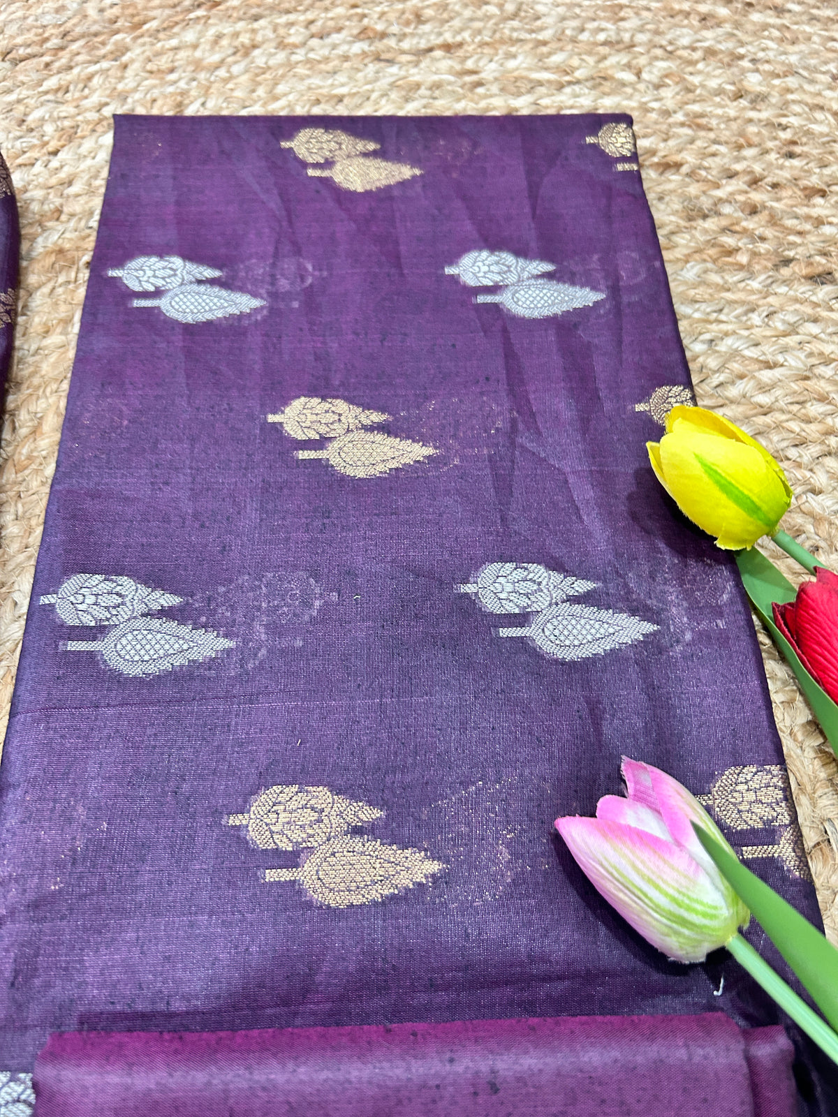 Plum Purple Cotton Silk  Banarasi 3-Piece Suit Material