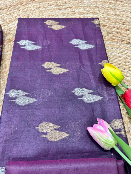 Plum Purple Cotton Silk  Banarasi 3-Piece Suit Material