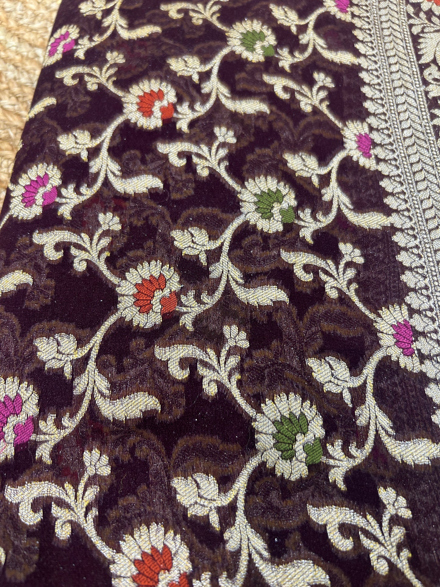 Authentic Handloom Deep Plum Floral Pure Georgette Khaddi weaving Saree