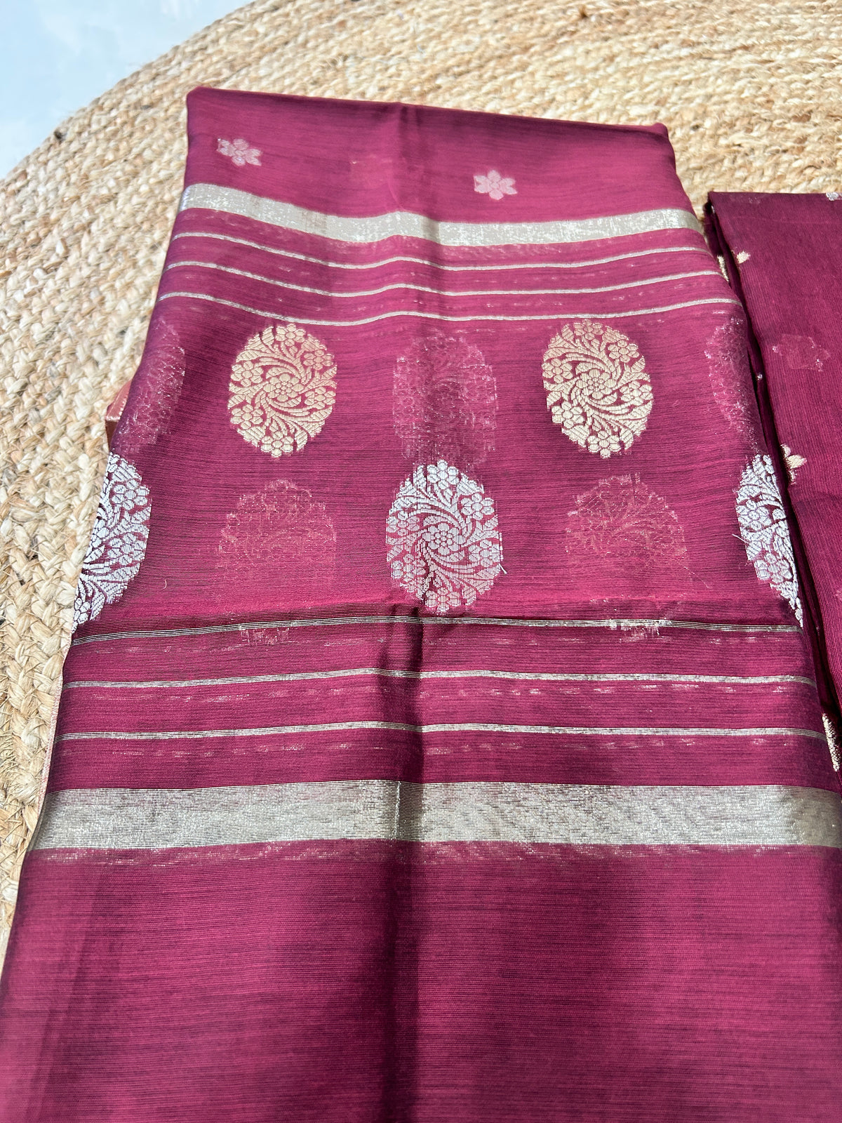 Wine Purple Cotton Silk  Banarasi 3-Piece Suit Material