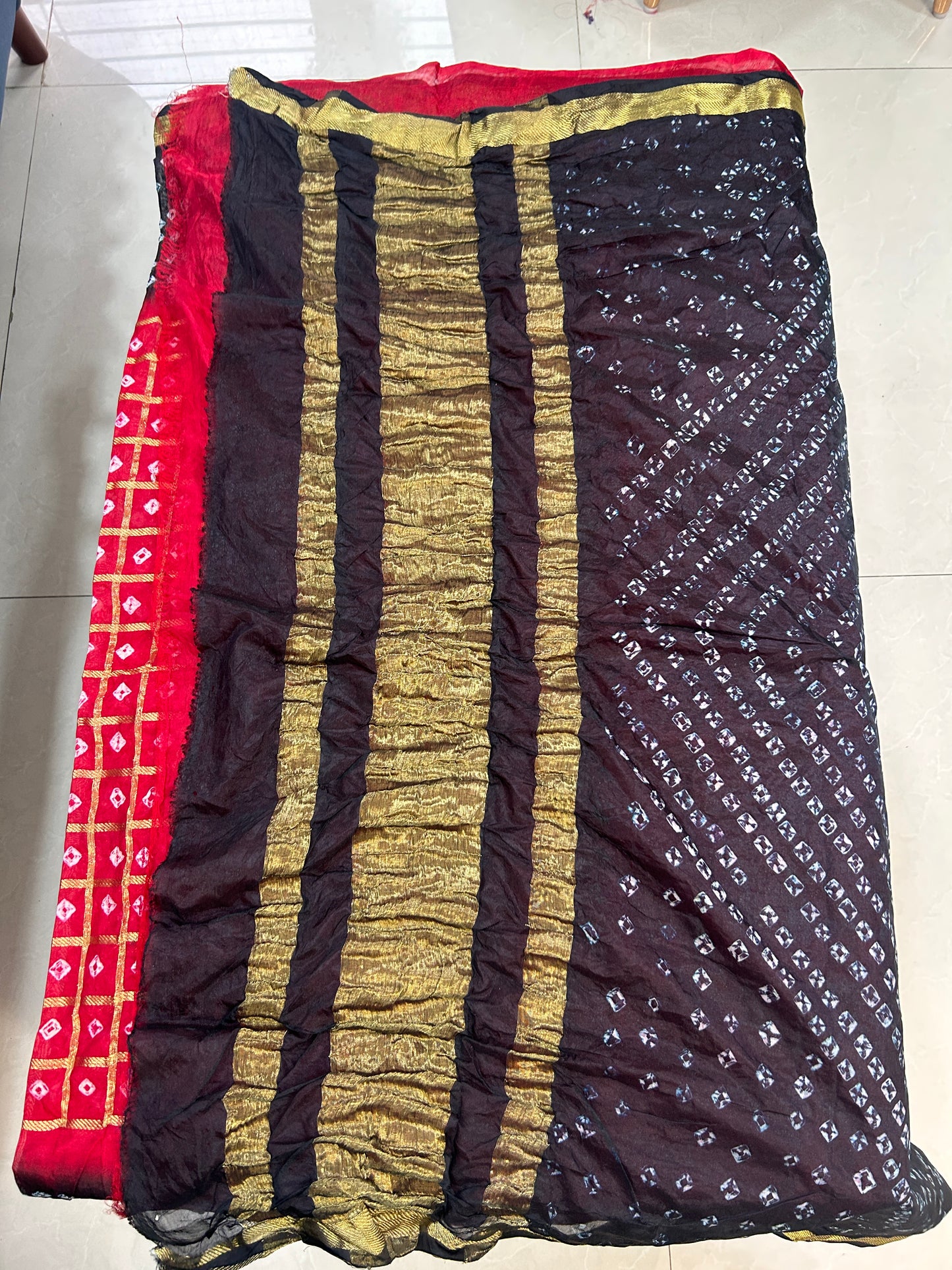 Red and Black Bandhej saree with blouse piece SB213