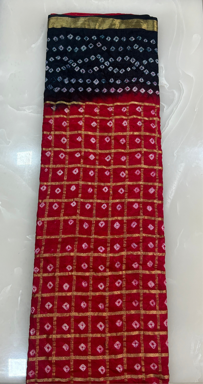 Red and Black Bandhej saree with blouse piece SB213