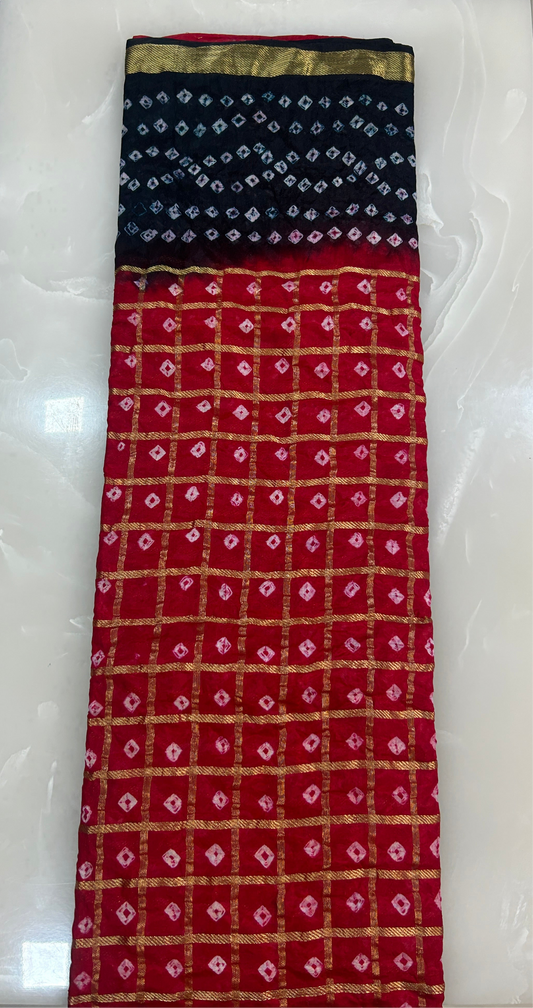 Red and Black Bandhej saree with blouse piece SB213