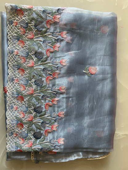 Tissue Organza saree with embroidery SSO165