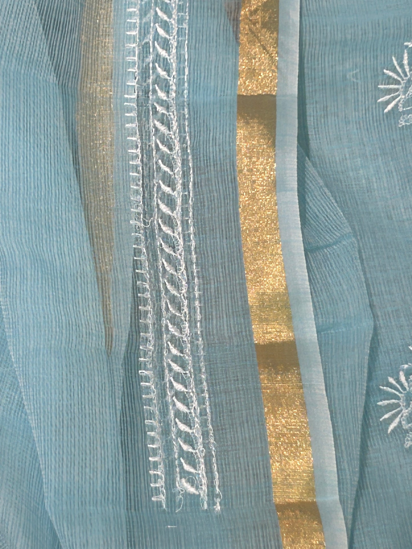 Aqua Blue Mix Cotton Kota Doria Unstitched Suit Set
