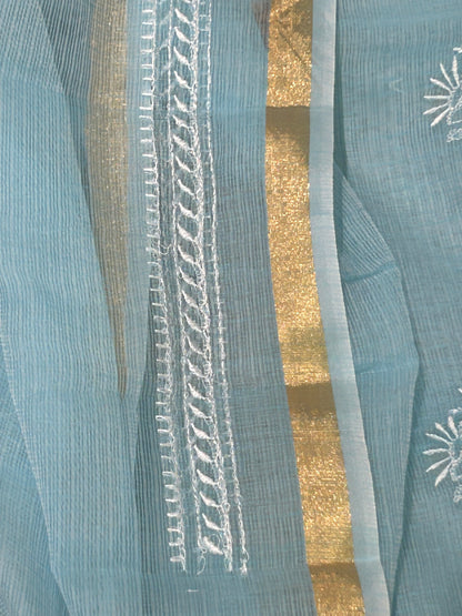 Aqua Blue Mix Cotton Kota Doria Unstitched Suit Set