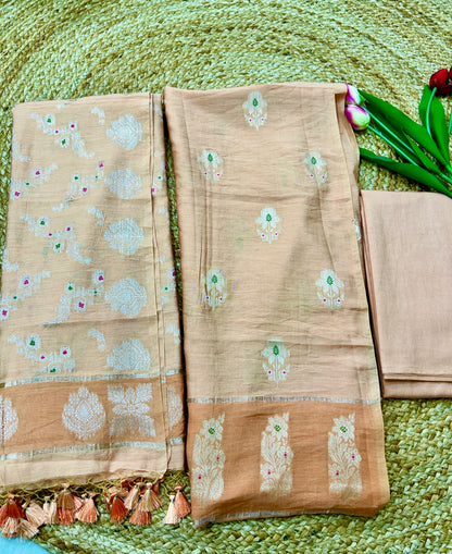 Peach Blossom Pure Silk Banarasi 3-Piece Suit Set