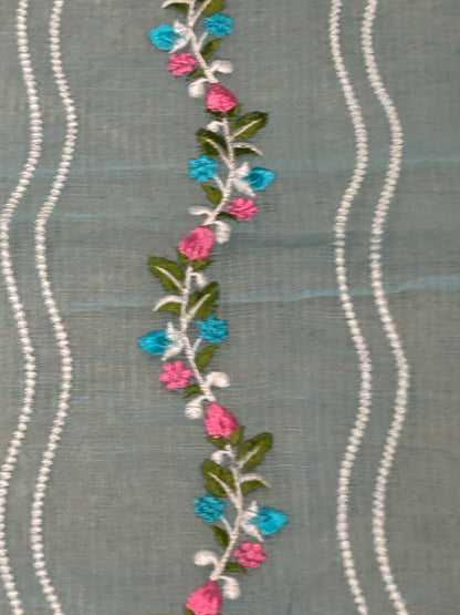 Mix Cotton Floral Embroidered Unstitched Suit Set – Aqua Blue