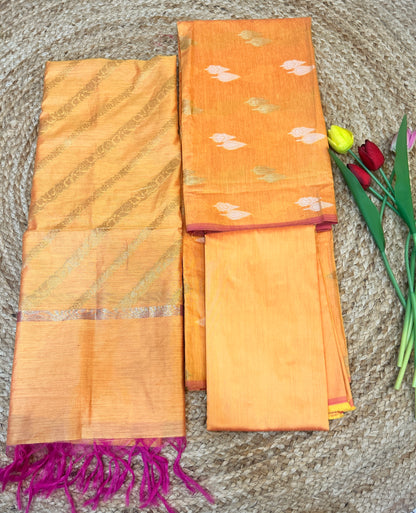 Mango Yellow Cotton Silk  Banarasi 3-Piece Suit Material