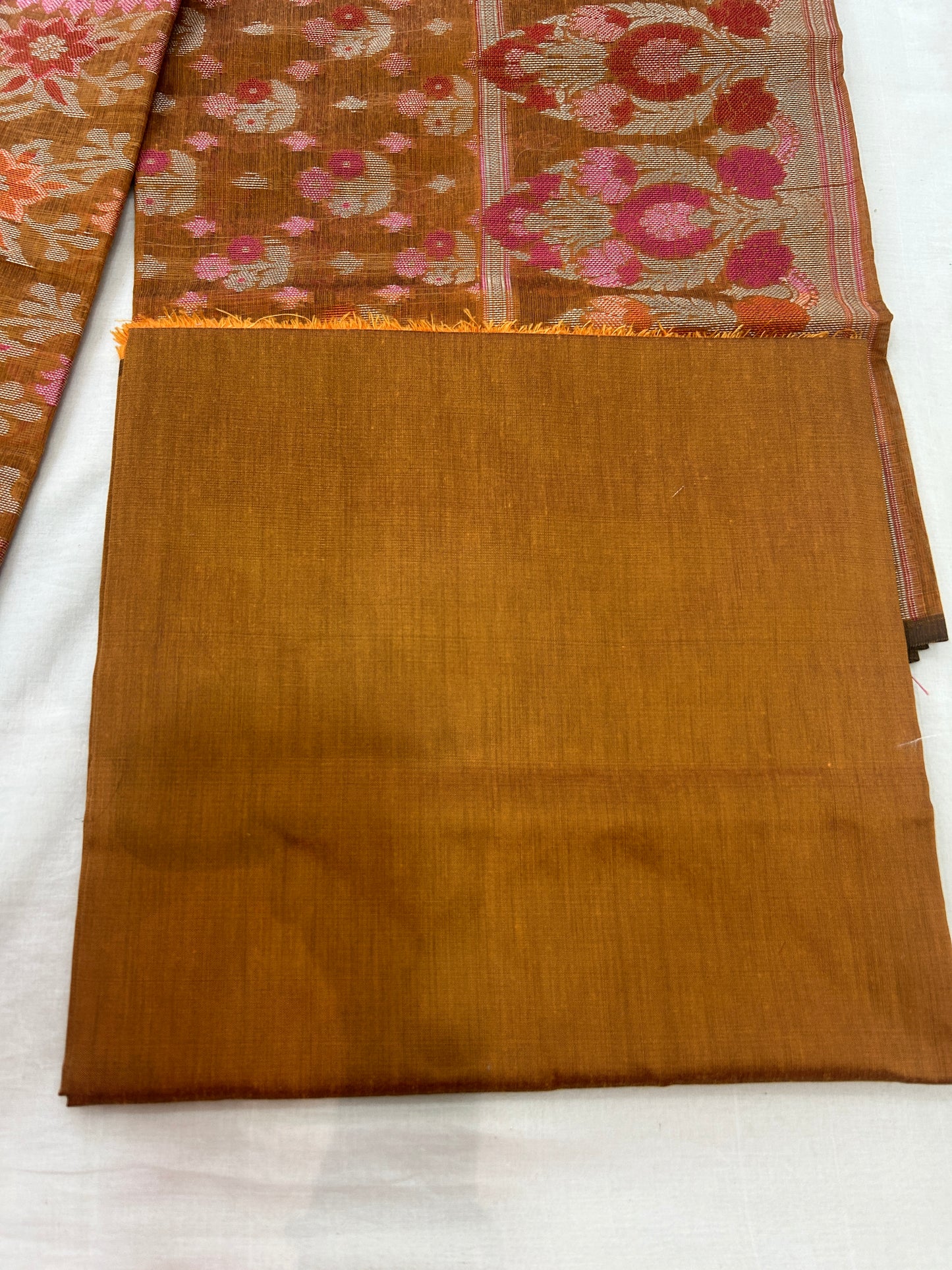 Handwoven Earthy Brown Cotton silk Unstitched Banarasi Suit Set with Resham Weaving