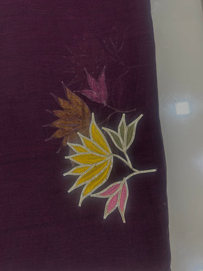 Coffee brown  color Mulcotton saree with Gottapatti embroidery work