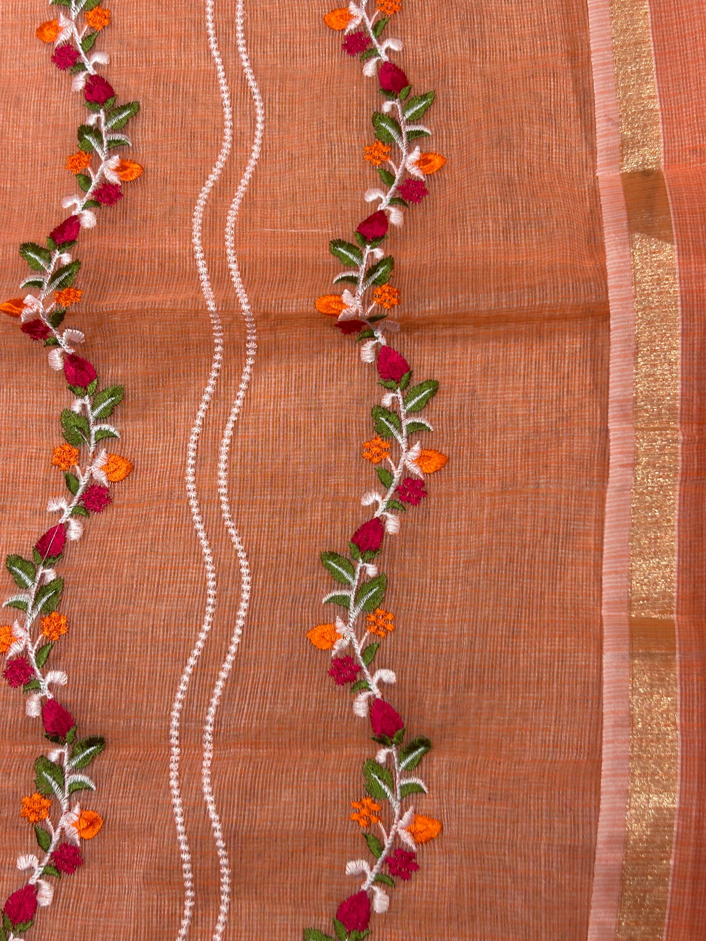 Peach Mix Cotton Kota Doria Embroidered 3-Piece Unstitched Suit Set