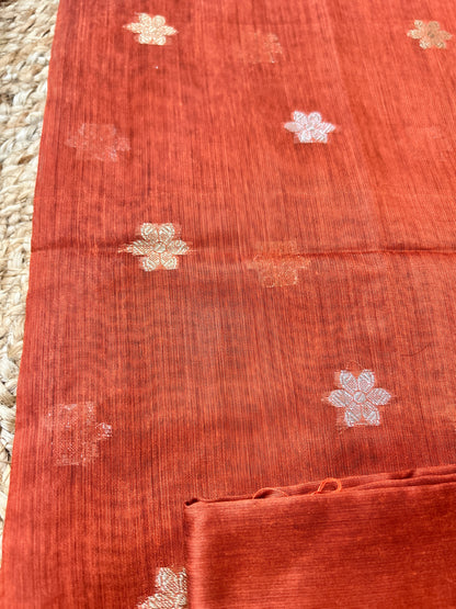 Rust Orange Cotton Silk  Banarasi 3-Piece Suit Material