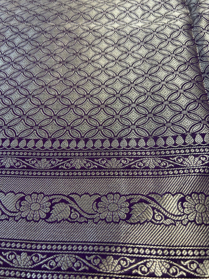 Dark Purple color plain body Dupion Silk Handloom Banarasi Saree