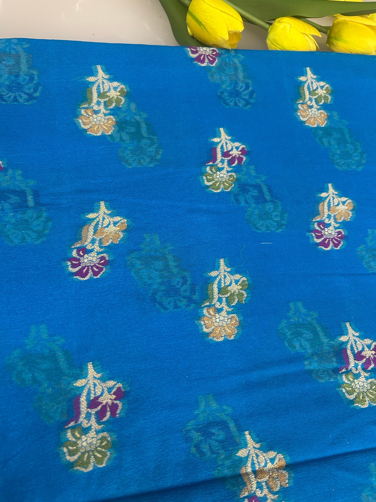 Authentic Handloom Pure Khaddi Georgette Banarasi Saree – Royal Blue with Meenakari Weaving