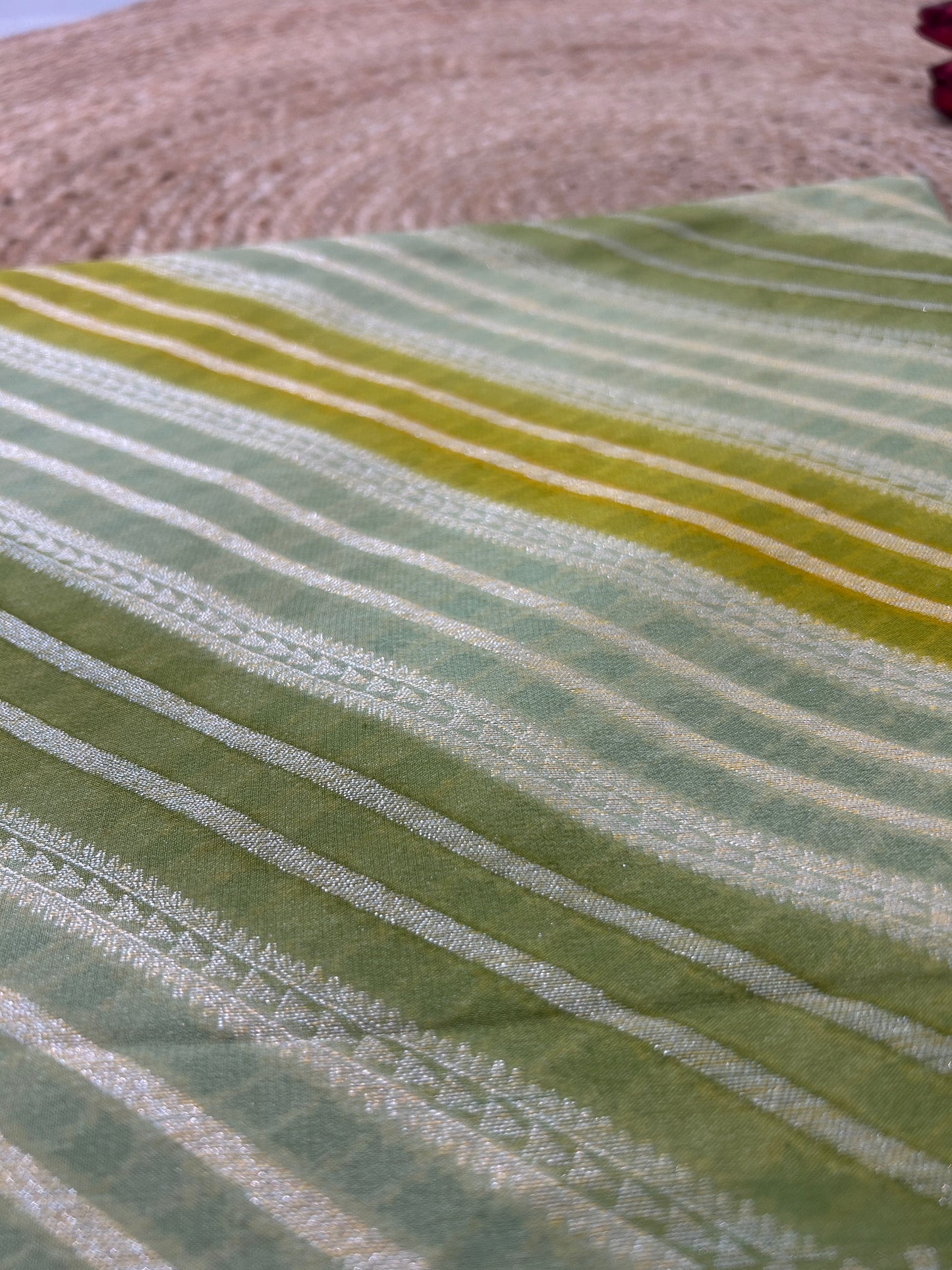 Authentic Handloom Pistachio Green Pure Georgette Khaddi weaving Saree