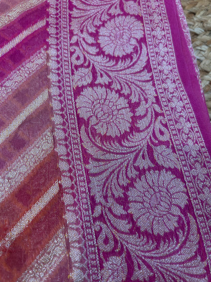 Authentic Handloom Magenta Pink Pure Georgette Khaddi weaving  Saree