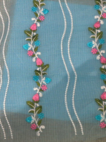 Mix Cotton Floral Embroidered Unstitched Suit Set – Aqua Blue
