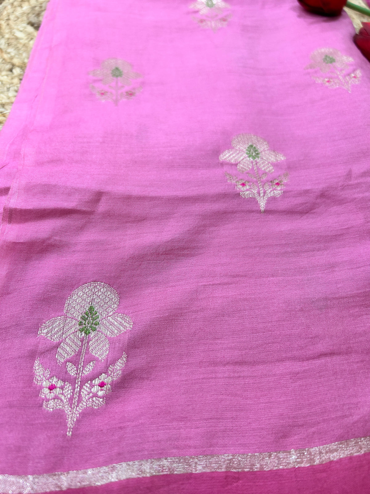 Pink blended Banarasi Silk Meenakari 3-Piece Suit Set
