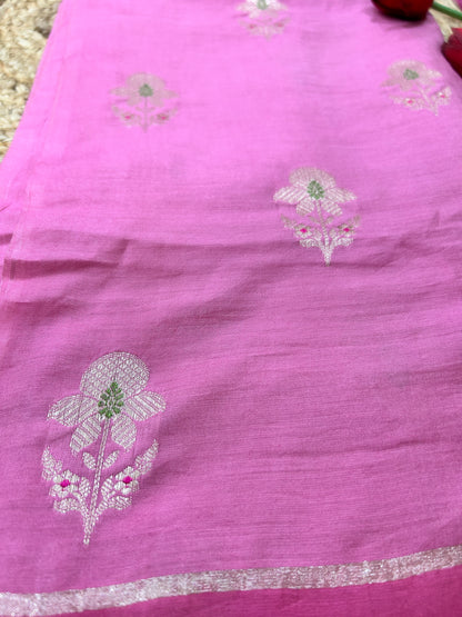 Pink blended Banarasi Silk Meenakari 3-Piece Suit Set