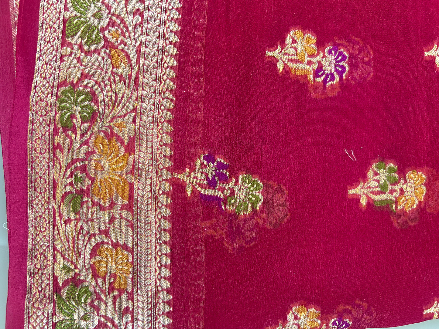 Authentic Handloom Pure Khaddi Georgette Banarasi Saree – Rani Pink with Meenakari Weaving