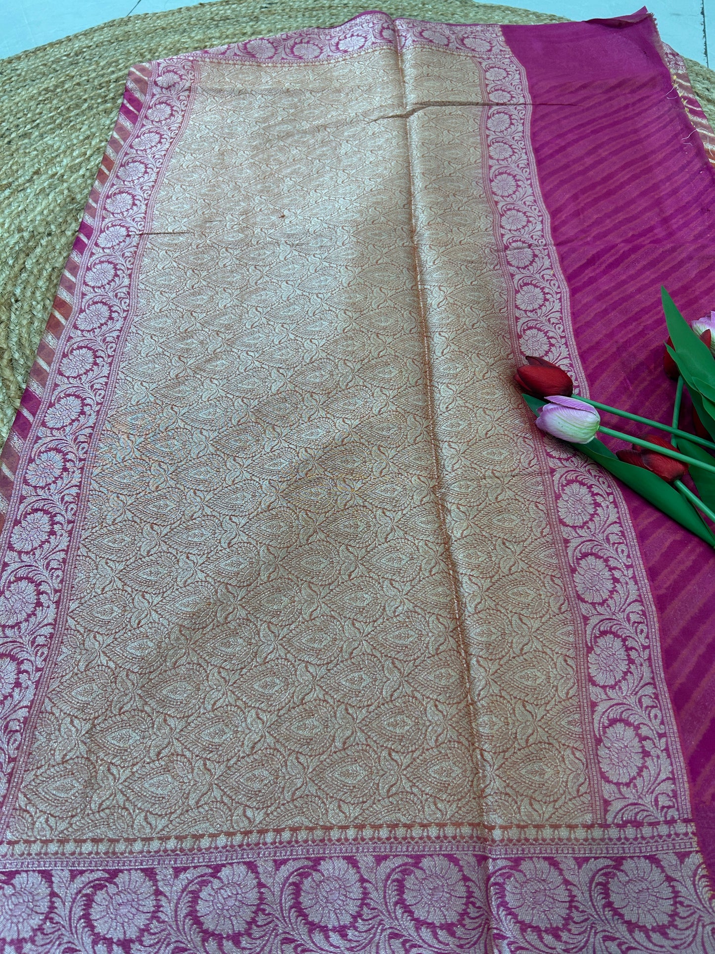 Authentic Handloom Magenta Pink Pure Georgette Khaddi weaving  Saree
