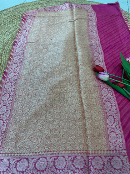 Authentic Handloom Magenta Pink Pure Georgette Khaddi weaving  Saree
