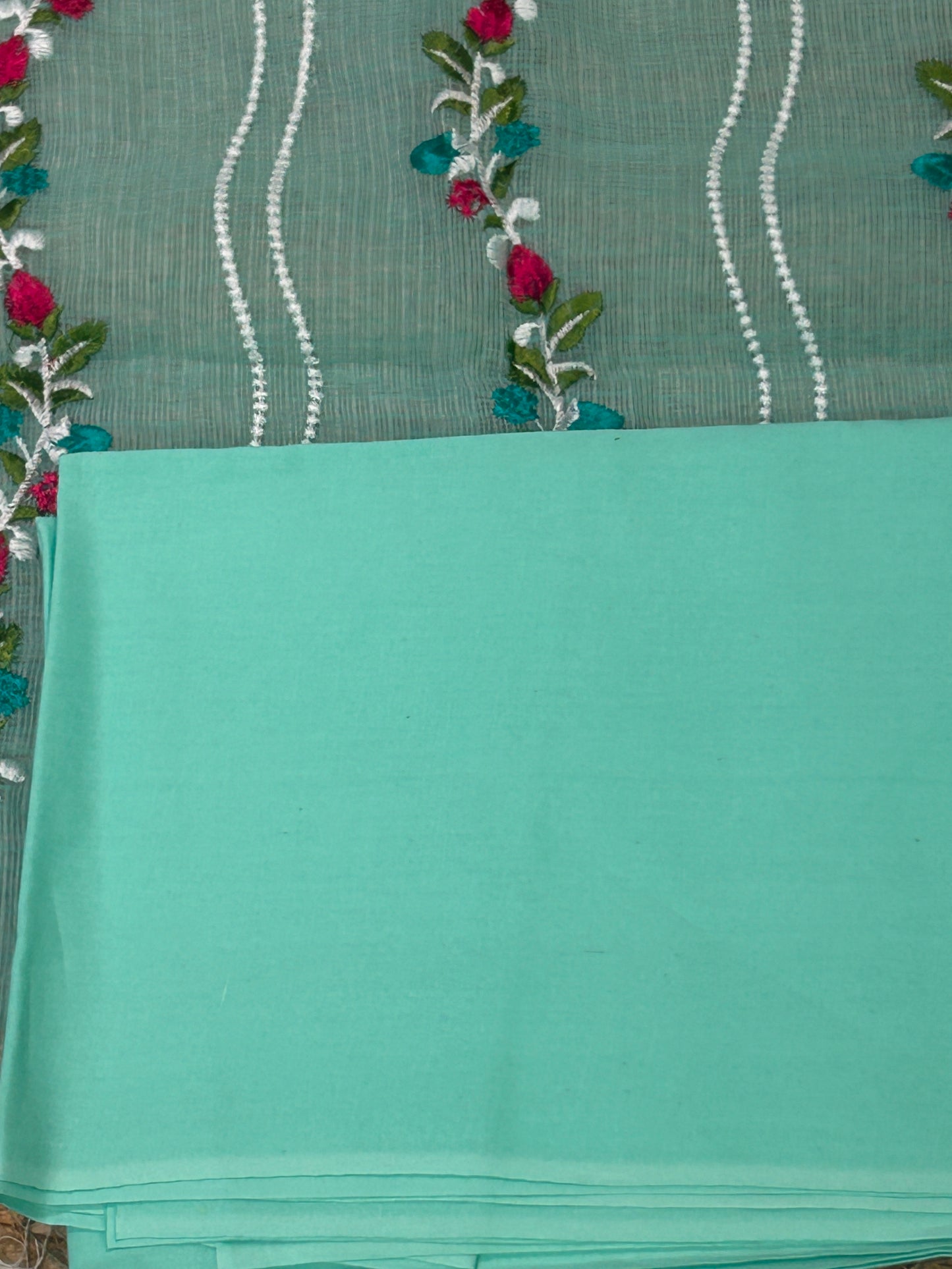 Sea Green Mix Cotton Embroidered Unstitched Suit Set