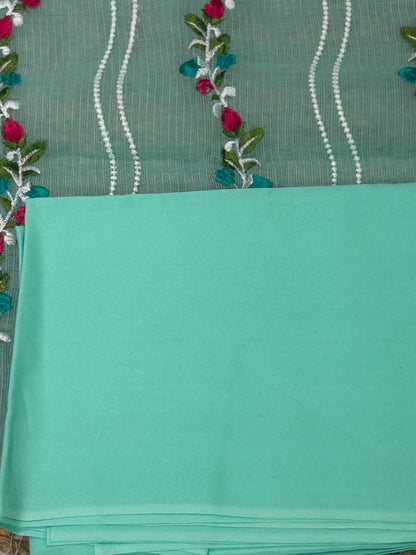 Sea Green Mix Cotton Embroidered Unstitched Suit Set